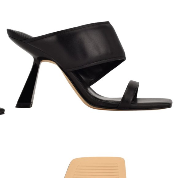 Size 9M - MARC FISHER LTD - Deann Leather Sandal Black High Heel Slide NEW - Picture 2 of 5